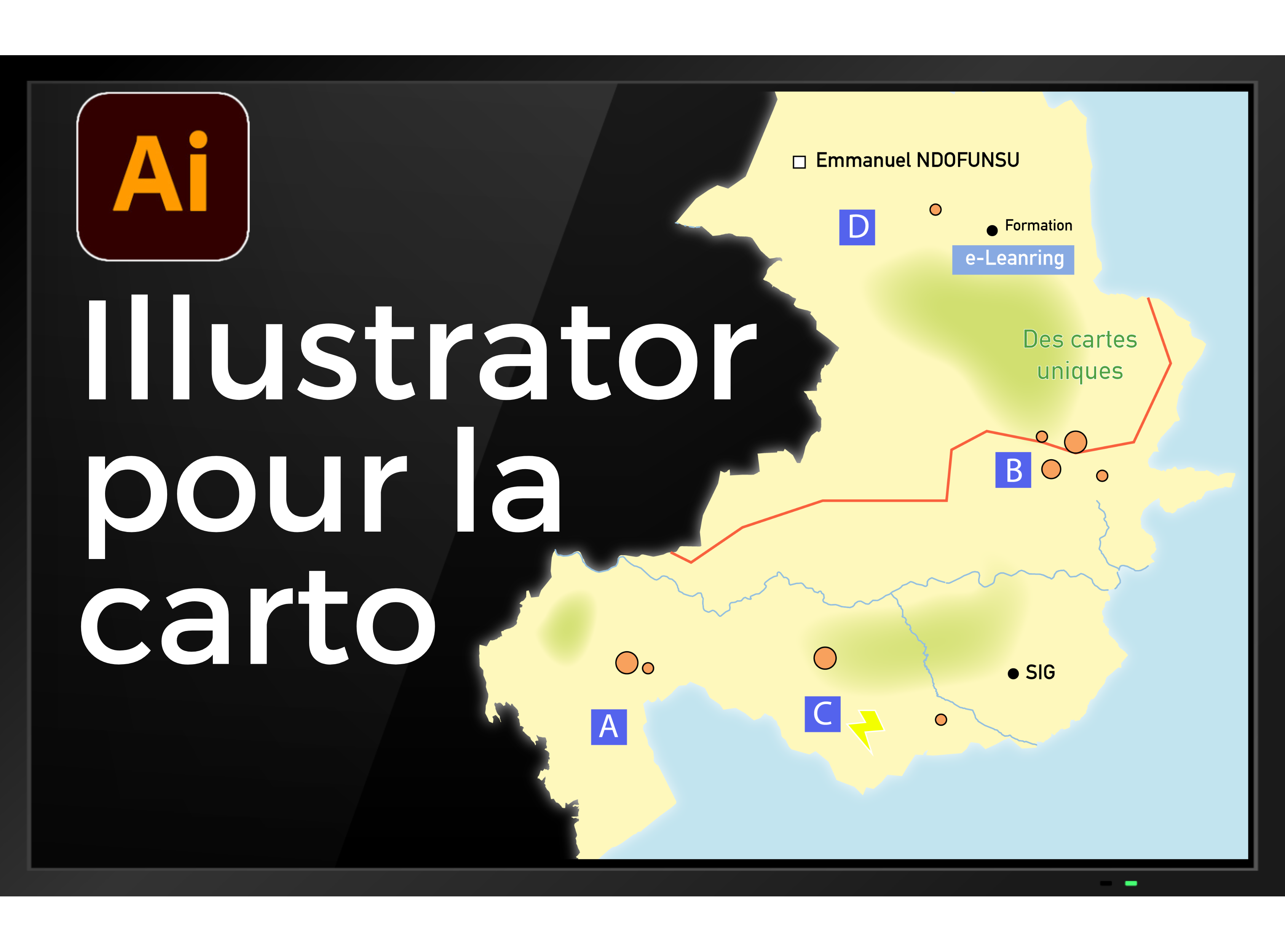 Carte cartographique stylisée réalisée avec Adobe Illustrator
